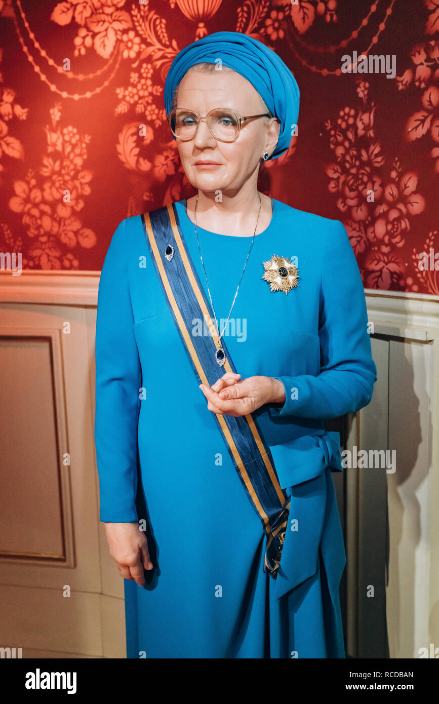 Amsterdam, Pays-Bas, le 5 septembre 2017 : Musée de Cire Madame Tussauds. La figure de cire de la Reine Juliana Louise Emma Marie Wilhelmina des Pays-Bas. Banque D'Images