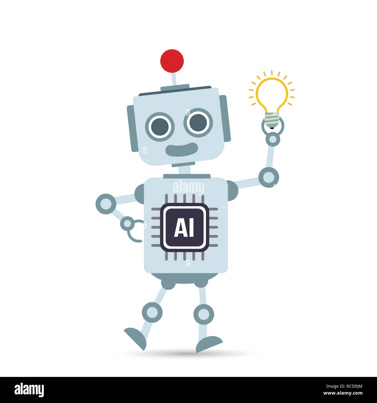 La technologie d'intelligence artificielle ia caricature robot holding ampoule lampe élément design vector illustration eps10 Illustration de Vecteur