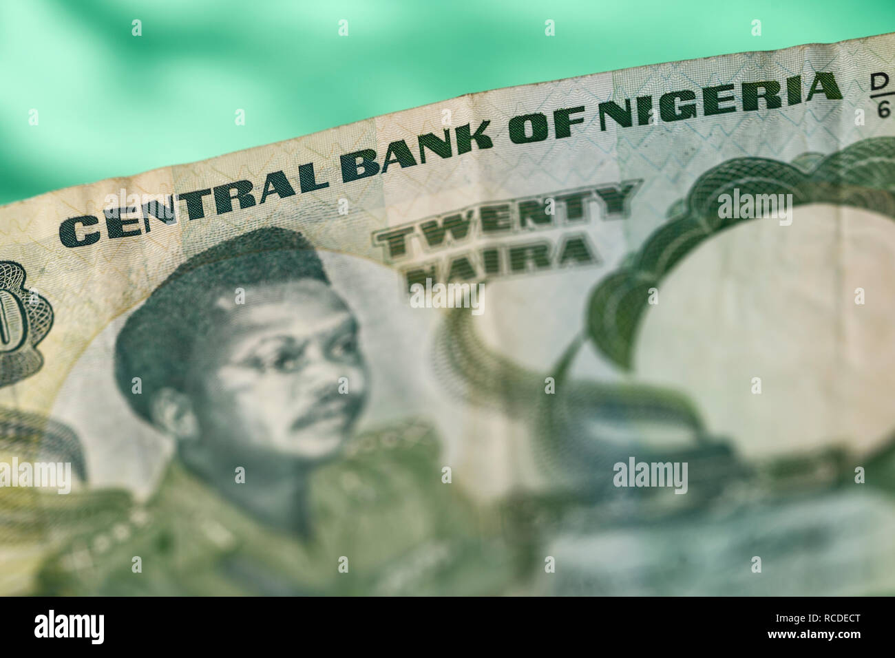 Un gros plan détail d'un billet de 20 naira émis par la Banque centrale du Nigeria Banque D'Images