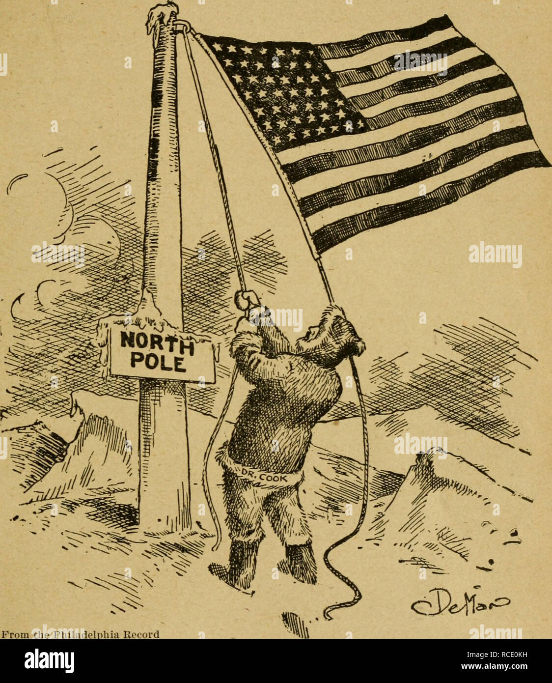 . Découverte du Pôle Nord : le Dr Frederick A. Cook dans sa propre histoire de la façon dont il a atteint le pôle Nord le 21 avril, 1908, et l'histoire du Commandant Robert E. Peary's discovery April 6th, 1909. Cook, Frederick Albert, 1865-1940 ; Robert E. Peary, Robert (Edwin), 1856-1920 ; les régions de l'Arctique -- Découverte et exploration ; Pôle nord (Alaska). La BATAILLE DES HÉROS 131. À partir de l'enregistrement de Philadelphie en fonction de son histoire, il a fait vingt-cinq milles le premier jour, vingt sur vingt, la deuxième sur la troisième, vingt-cinq sur le quatrième et quarante-oui quarante !-sur la cinquième. Sur ces cinq derniers jours, il s'est rendu Banque D'Images