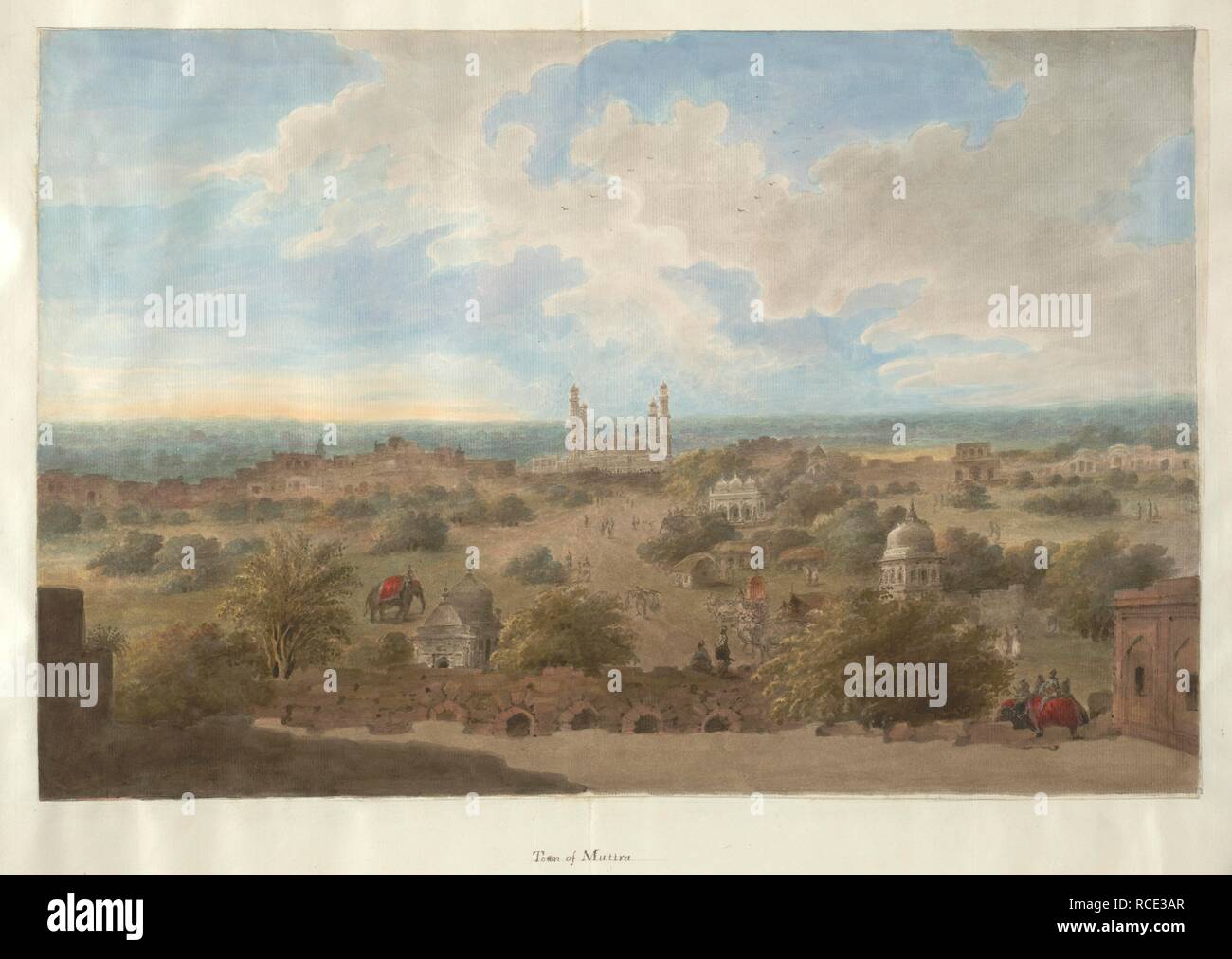 Une vue de Mathura avec 'Abd al-Nabi's mosquée au centre. Albums de Hastings. 1815. aquarelle. Source : Add.ou.4845. Langue : Anglais. Auteur : SITA RAM. Banque D'Images