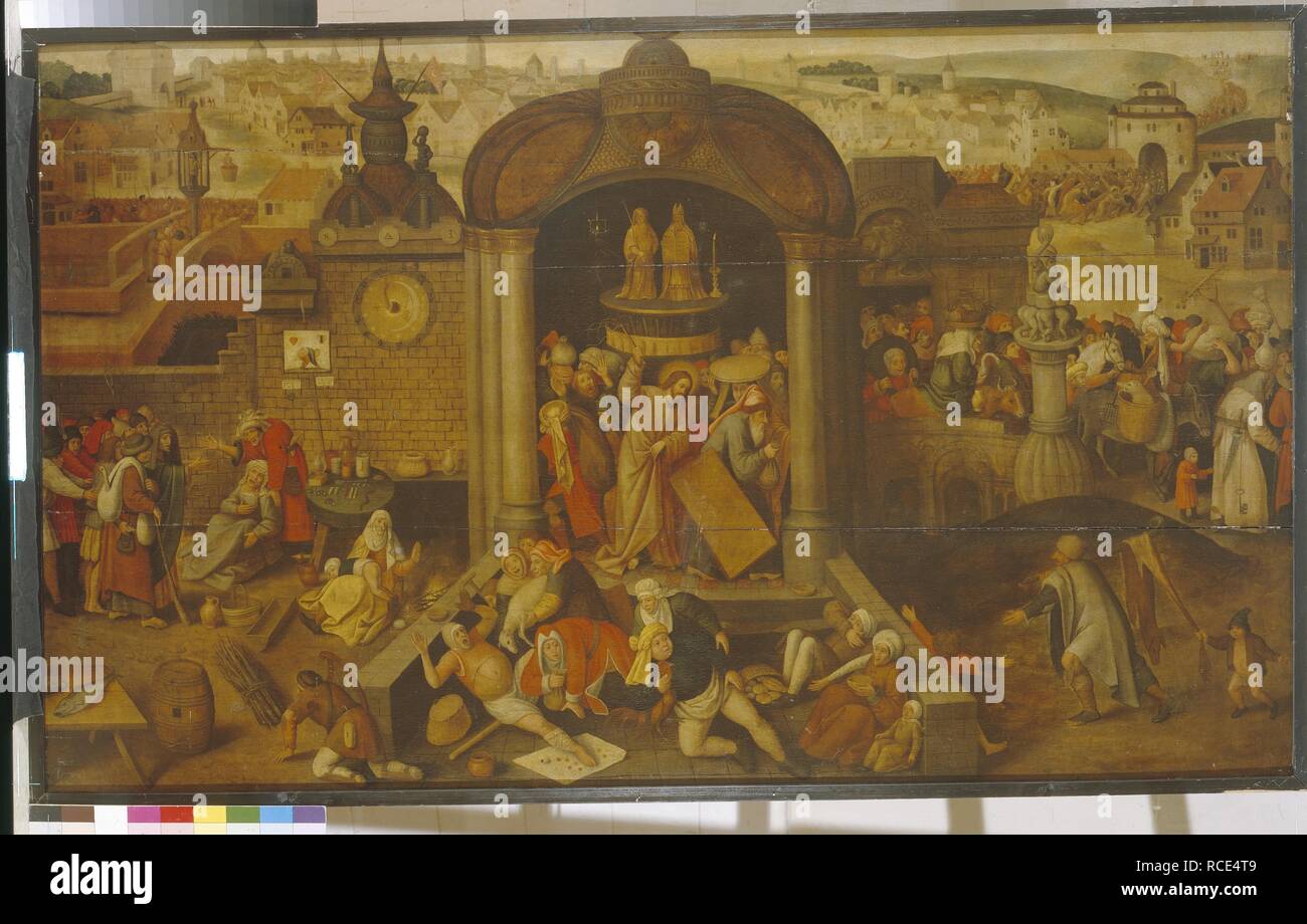 Christ conduisant les changeurs du temple. Musée : Eesti Kunstimuuseum, Tallinn. Auteur : Pieter Brueghel, le plus jeune. Banque D'Images