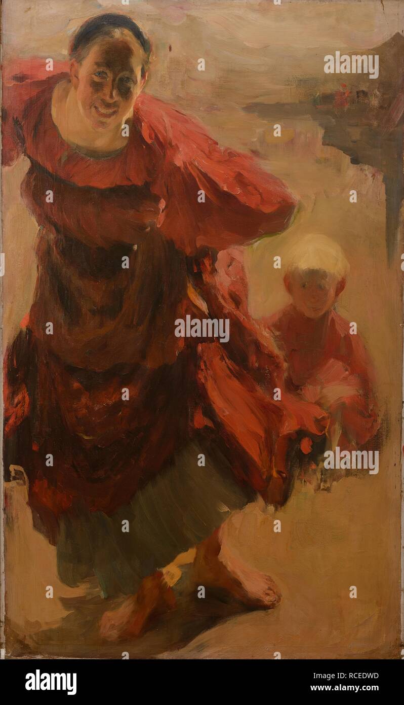 Femme avec enfant. Musée : l'État A. Radishchev Art Museum, Saratov. Auteur : Malyavin, Filipp Andreïevitch. Banque D'Images