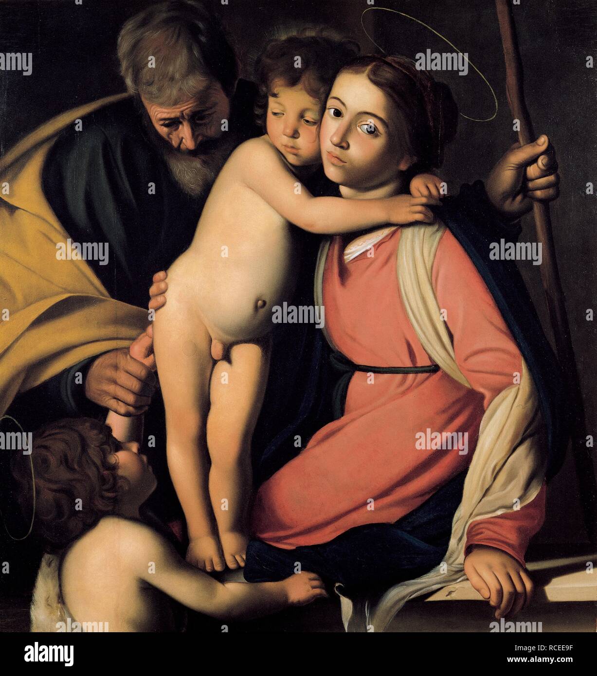 La Sainte Famille avec saint Jean-Baptiste comme un garçon. Musée : Musée des Beaux-Arts de Tours. Auteur : Caravage. Banque D'Images