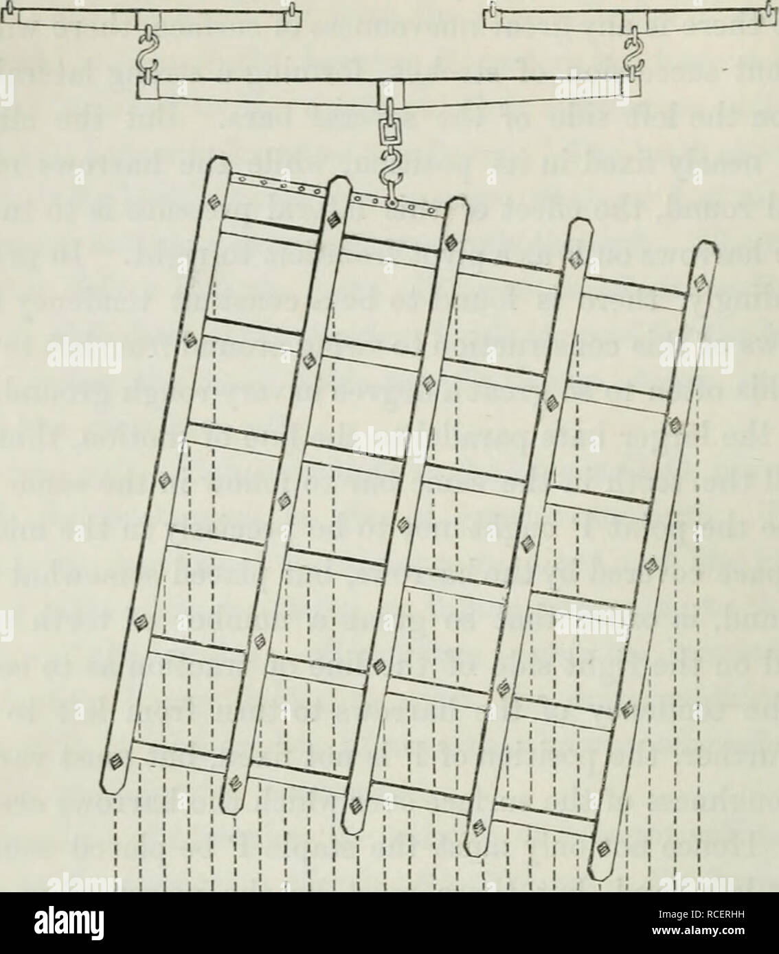 . Éléments de l'agriculture pratique ; la compréhension de la culture des plantes, l'élevage des animaux domestiques, et l'économie de la ferme. 94 OP MET EN ŒUVRE LE TRAVAIL DU SOL préparatoire. Fig. 17.. Les herses lourdes de ce type, cependant, ne peut pas dire qu'elle est indispensable, même les plus tenaces sur argiles, depuis, à ces moments si le briquet herses sont incapables de fonctionner, d'autres instruments peuvent être employés. Parfois, une lumière type de Harrow, avec un plus grand nombre de dents, est utilisé pour couvrir les graines plus petites, comme celles de trèfles et les herbes. Ces herses d'éclairage ne cette espèce de travail bett Banque D'Images