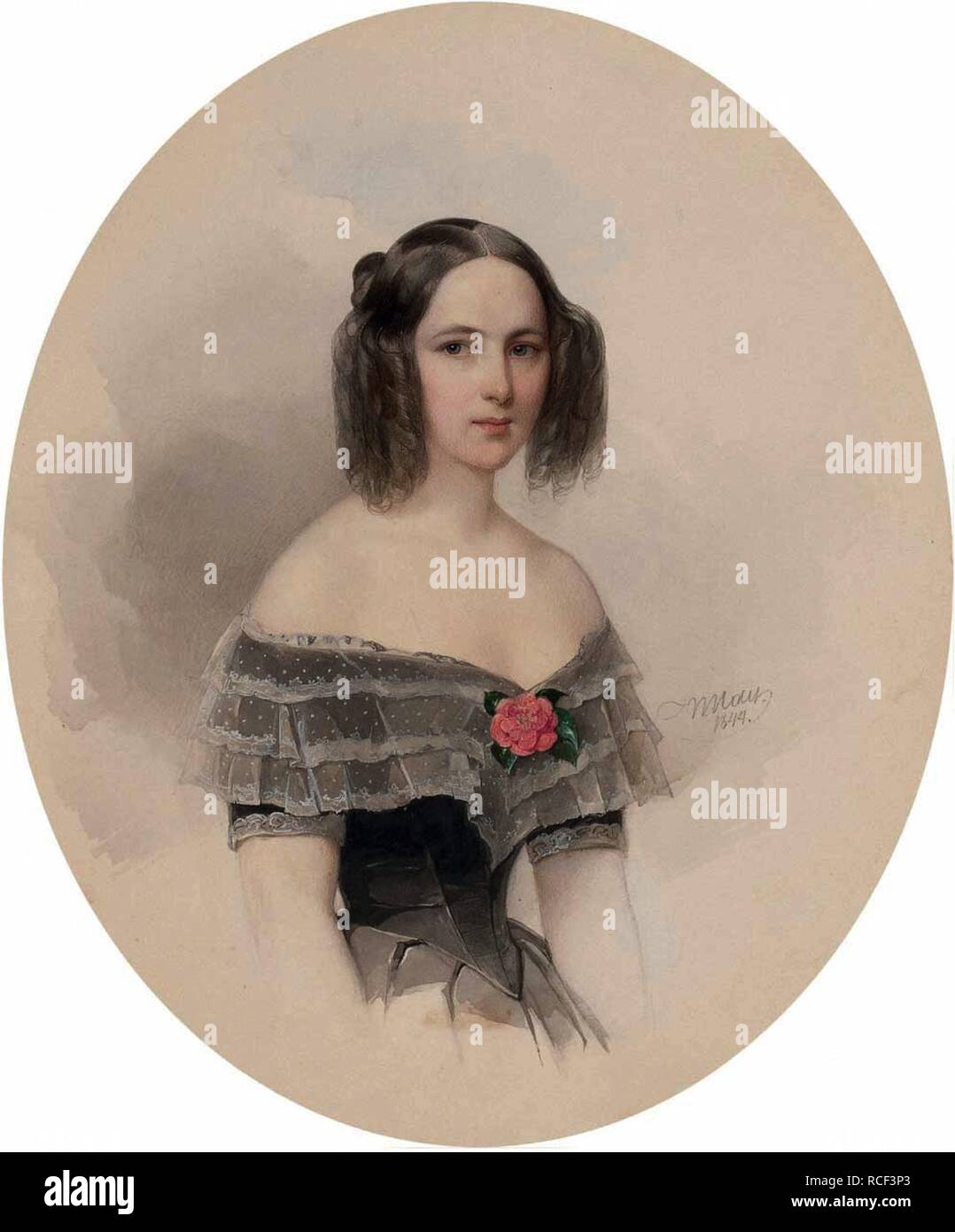 Portrait de Natalia Pushkina, l'épouse du poète Alexandre Pouchkine. Musée : Etat de l'Ermitage, Saint-Pétersbourg. Auteur : Hau (Gau), Vladimir Ivanovitch. Banque D'Images