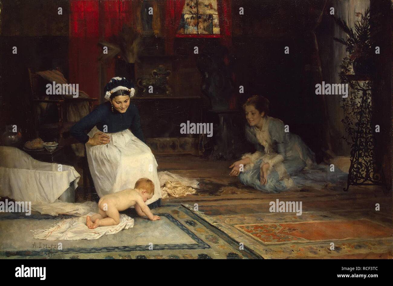 Dans la pépinière. Musée : Etat de l'Ermitage, Saint-Pétersbourg. Auteur : Albert Edelfelt, Gustaf Aristides. Banque D'Images