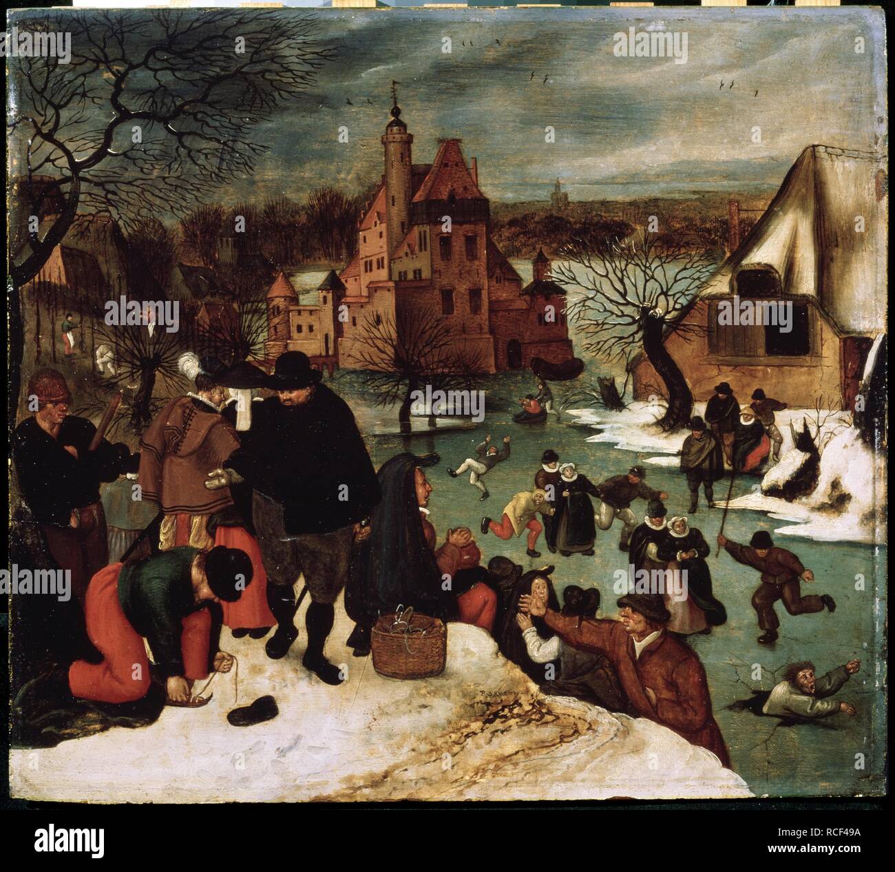 Scène d'hiver. Patineurs sur glace. Musée : l'État A. Musée des beaux-arts Pouchkine, Moscou. Auteur : Pieter Brueghel, le plus jeune. Banque D'Images