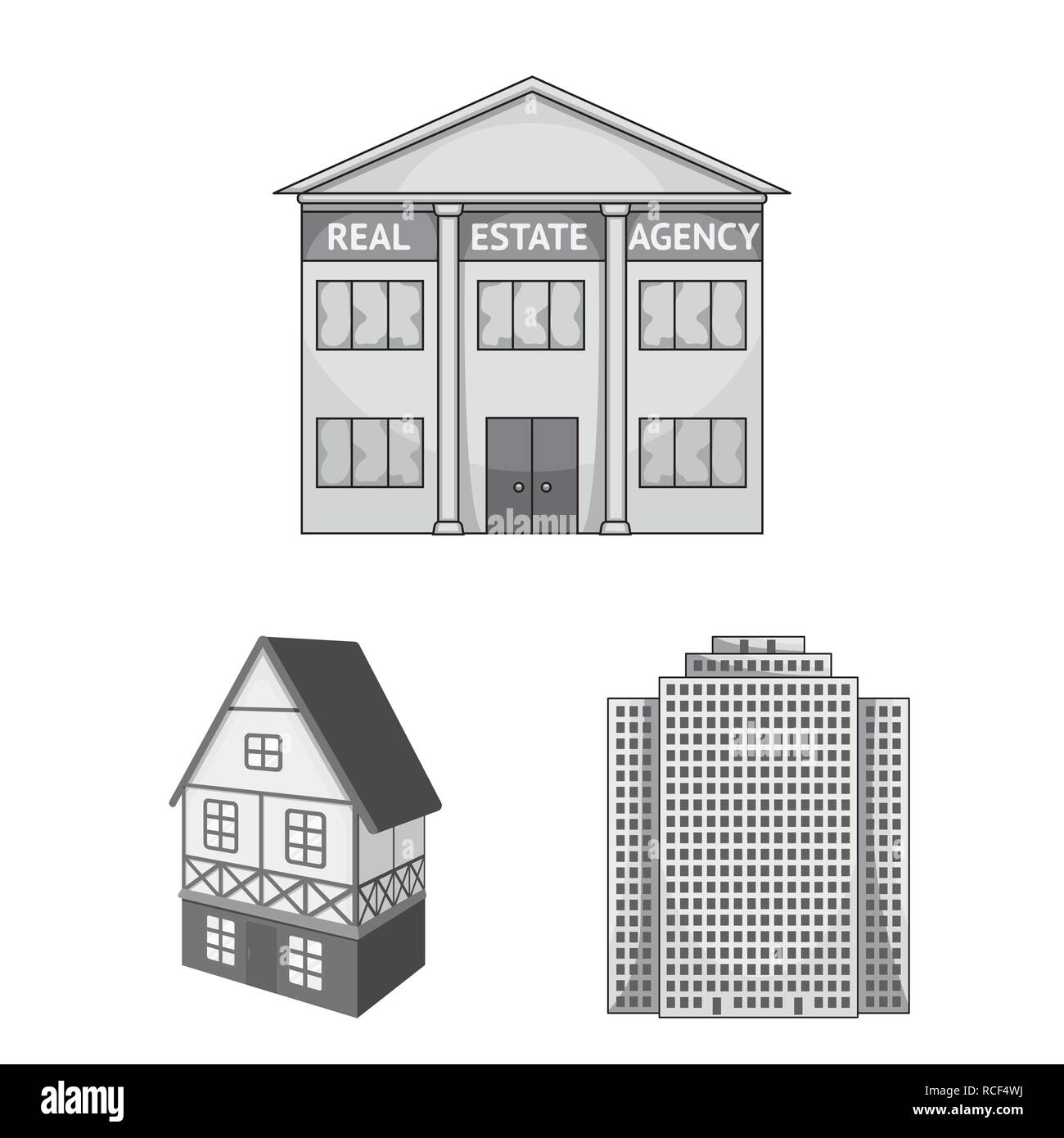 Hut,château,retro,style,logement,architecture,prix,ferme,tourisme,bâtiment,triomphale,ville,chambre,business,scolaire,hotel,boutique,théâtre,design,musée,set,icône,,illustration,collection,isolé,graphique,élément,signer,gris,mono, vecteurs vecteur , Illustration de Vecteur