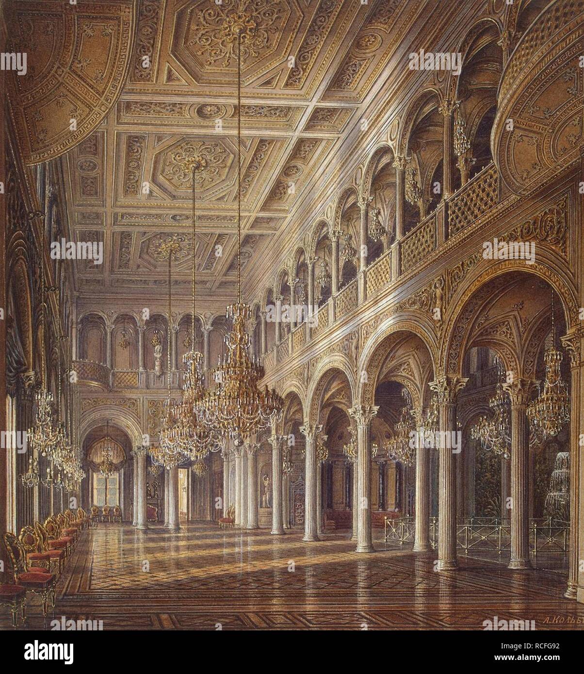 Les intérieurs de la Petit Ermitage. La salle du pavillon. Musée : Etat de l'Ermitage, Saint-Pétersbourg. Auteur : Kolb, Alexander Chrisophorovich. Banque D'Images