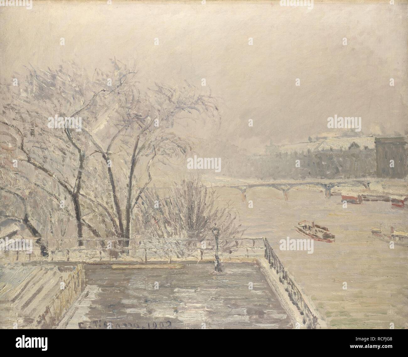 Le Louvre sous la neige. Musée : National Gallery, Londres. Auteur : PISSARRO, Camille. Banque D'Images