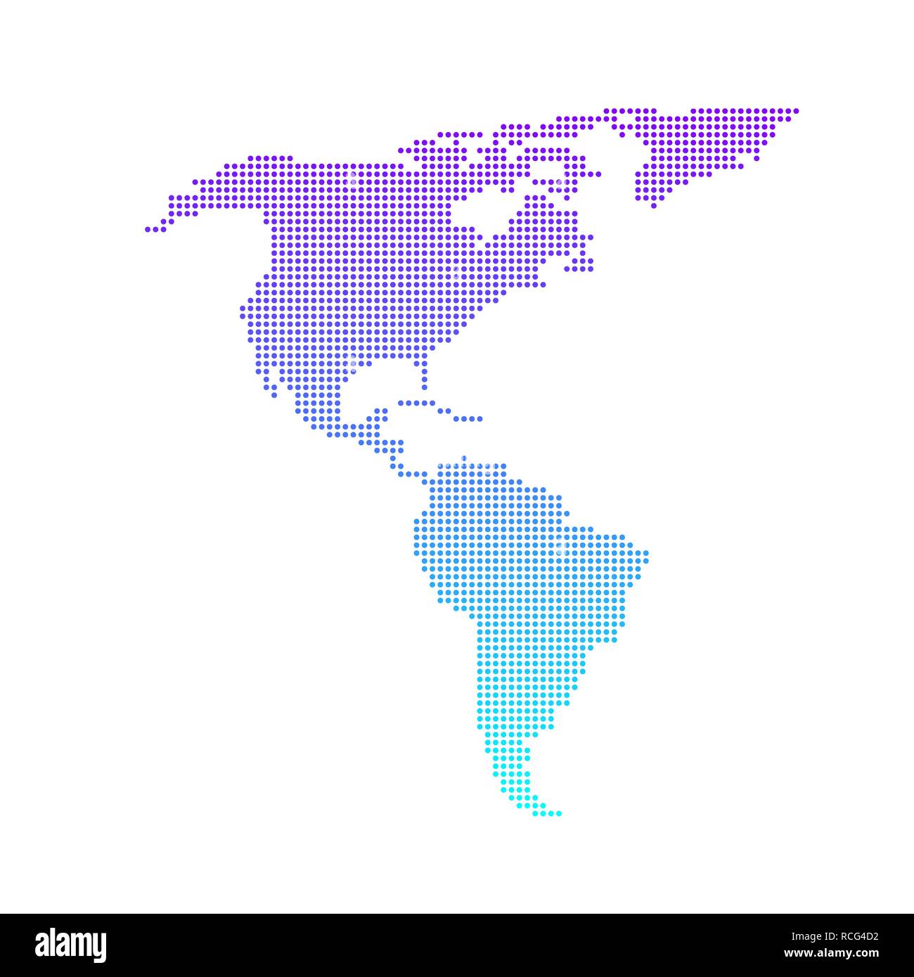 Pointillés colorés d'Amérique du Nord et du Sud map vector design plat Illustration de Vecteur