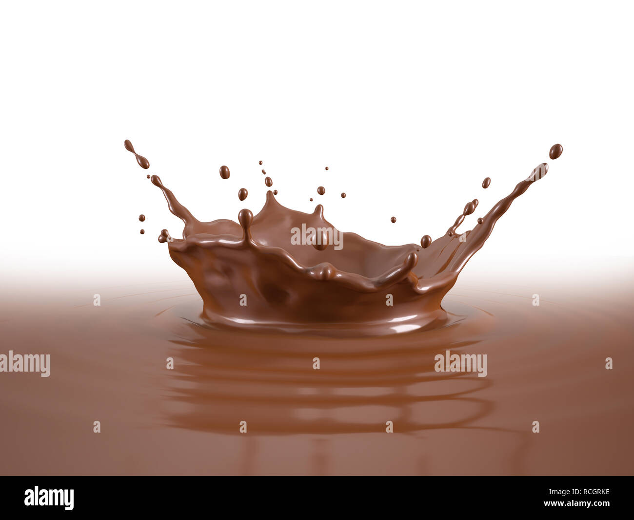 Chocolat liquide couronne extérieure avec ondulations. Isolé sur fond blanc. Chemin de détourage inclus. Banque D'Images