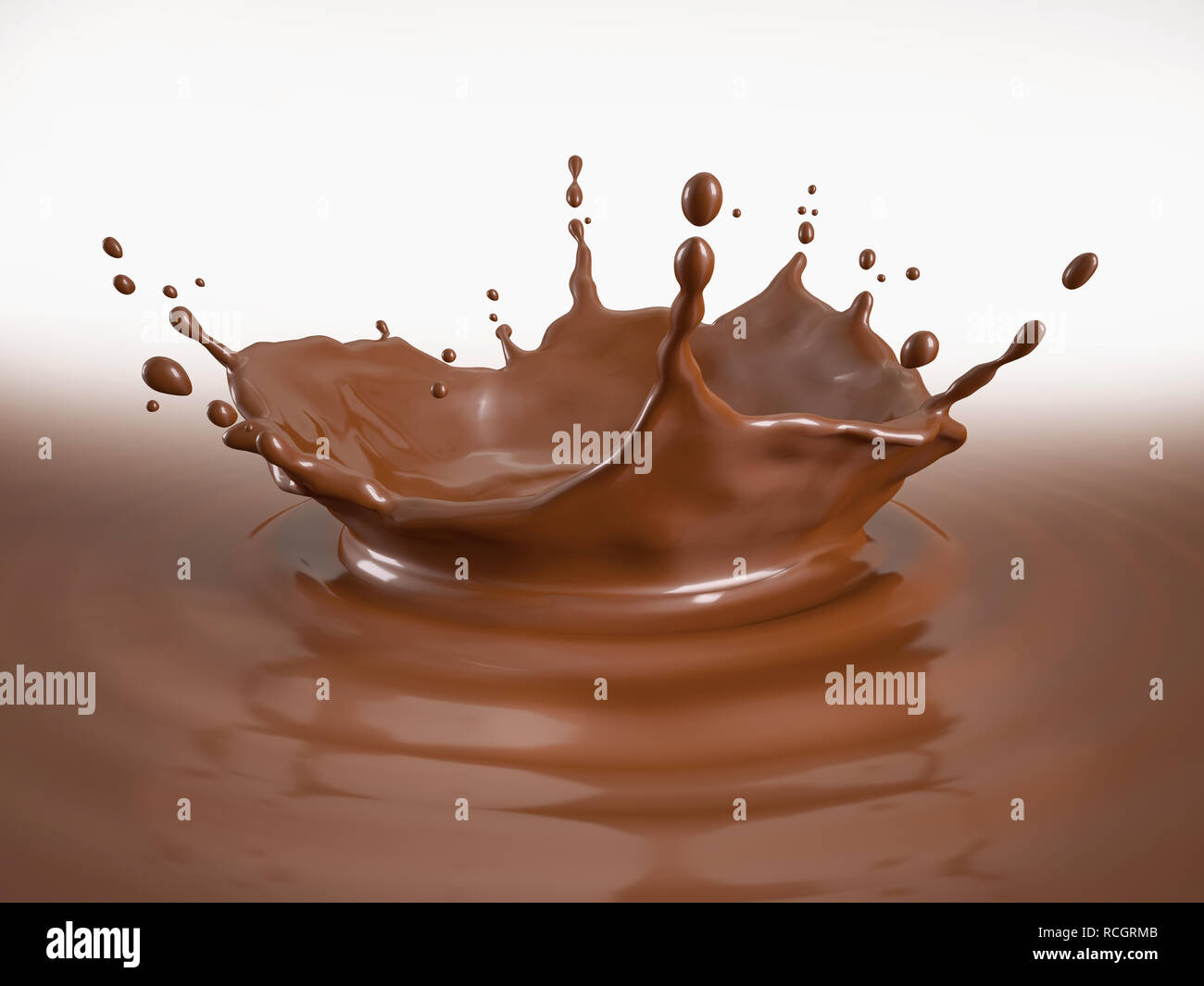 Chocolat liquide piscine avec pataugeoire et d'ondulations. Vue de l'œil de l'oiseau. Isolé sur fond blanc. Banque D'Images