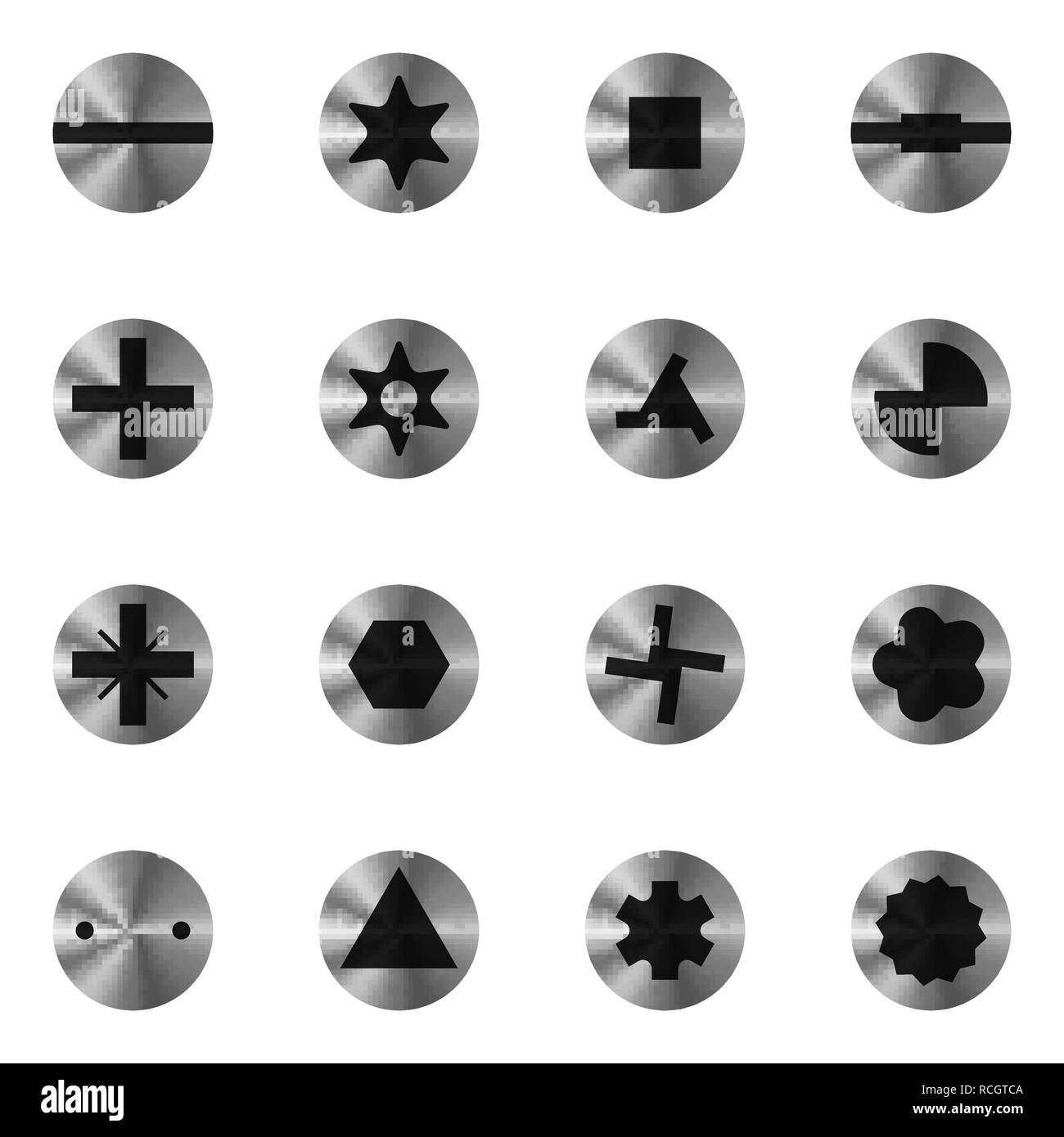 Jeu de types de têtes de tournevis. Illustration vectorielle. Elément de fixation et fixation Illustration de Vecteur