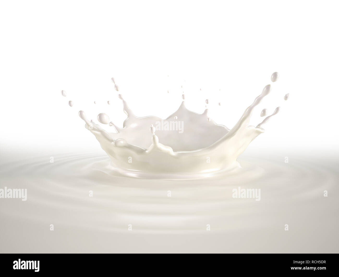 Couronne du lait splash, la projection dans le lait avec piscine ripples. Banque D'Images