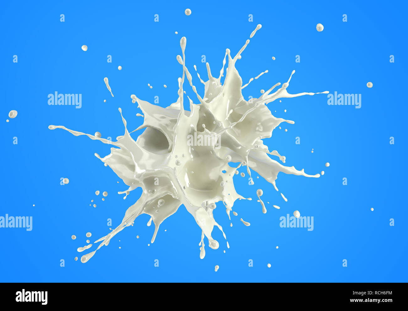 Abstract splash lait explosion sur fond bleu. Banque D'Images