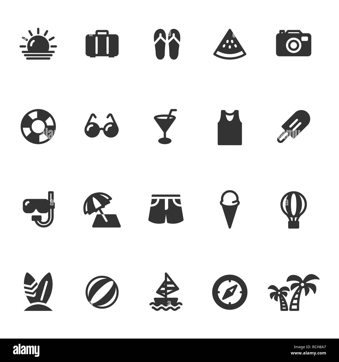 Un ensemble d'icônes créé pour l'été thèmes. Avc. modifiable 48x48 Pixel parfait. Banque D'Images