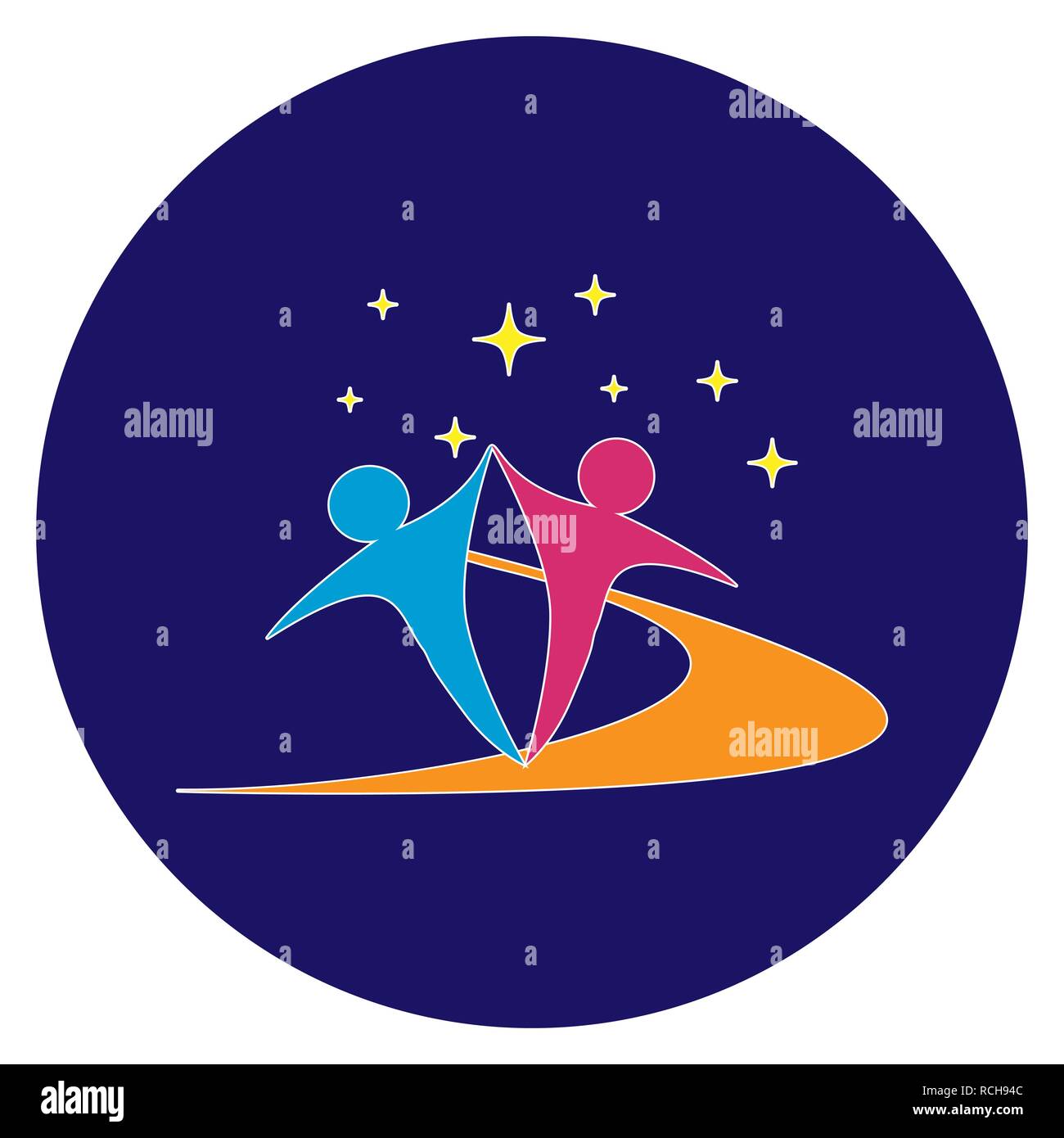 Résumé L'inscription de personnes dansant à créer un emblème ou logo d'une communauté ou de l'événement Illustration de Vecteur