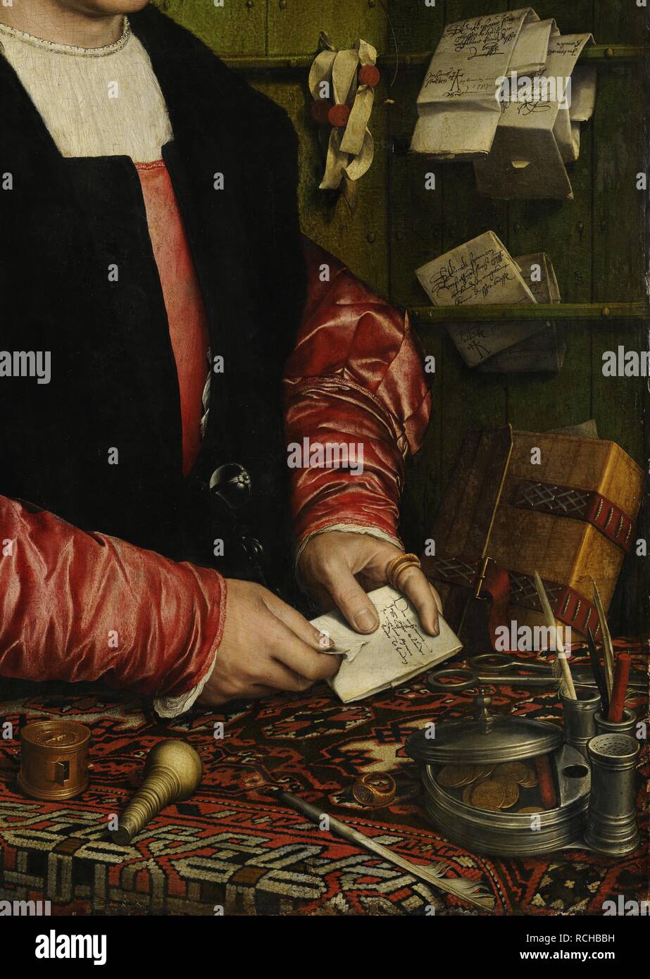 Le marchand Georg Gisze (détail). Musée Staatliche Museen, Berlin :. Auteur : Holbein, Hans, le plus jeune. Banque D'Images