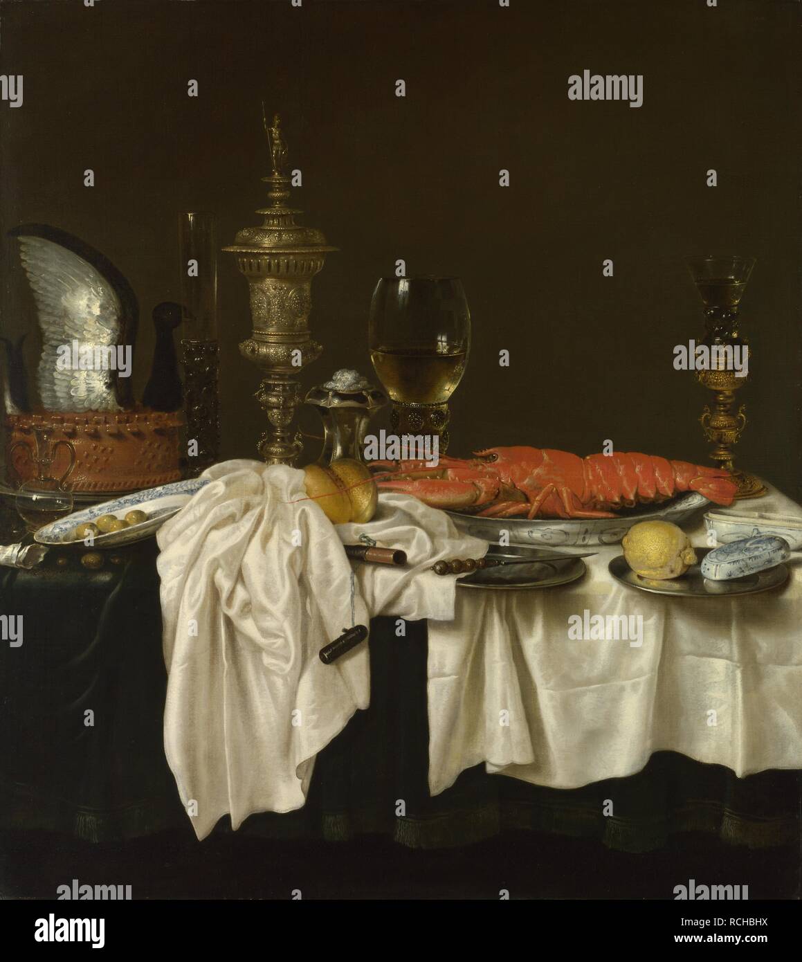 Nature morte avec un homard. Musée : National Gallery, Londres. Auteur : HEDA, Willem Claesz. Banque D'Images