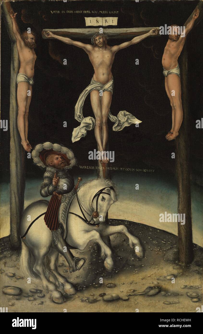 Le centurion Longinus parmi les croix du Christ et les deux larrons. Musée : Staatsgalerie Stuttgart. Auteur : Cranach, Lucas, l'Aîné. Banque D'Images