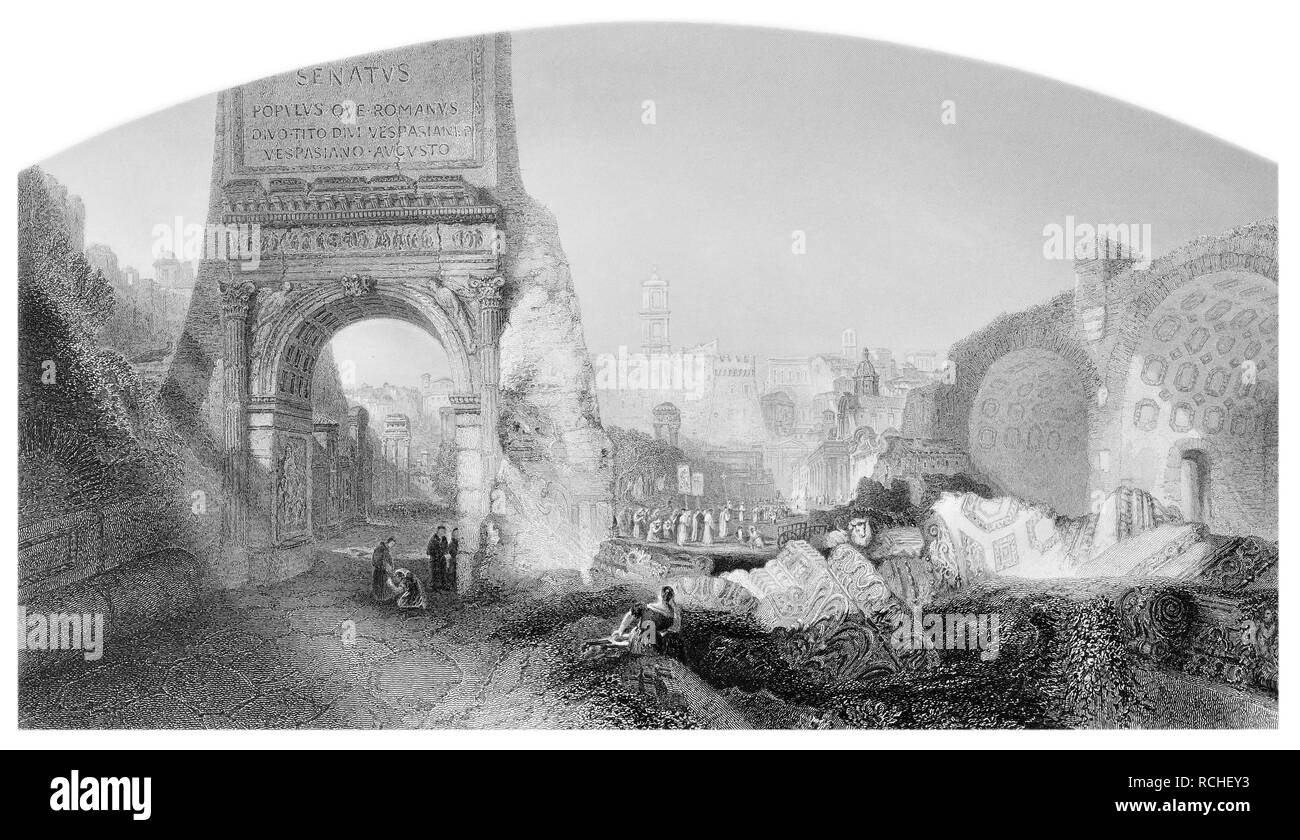 J.M.W Turner l'arc de Titus Rome gravée par F.Challis Banque D'Images