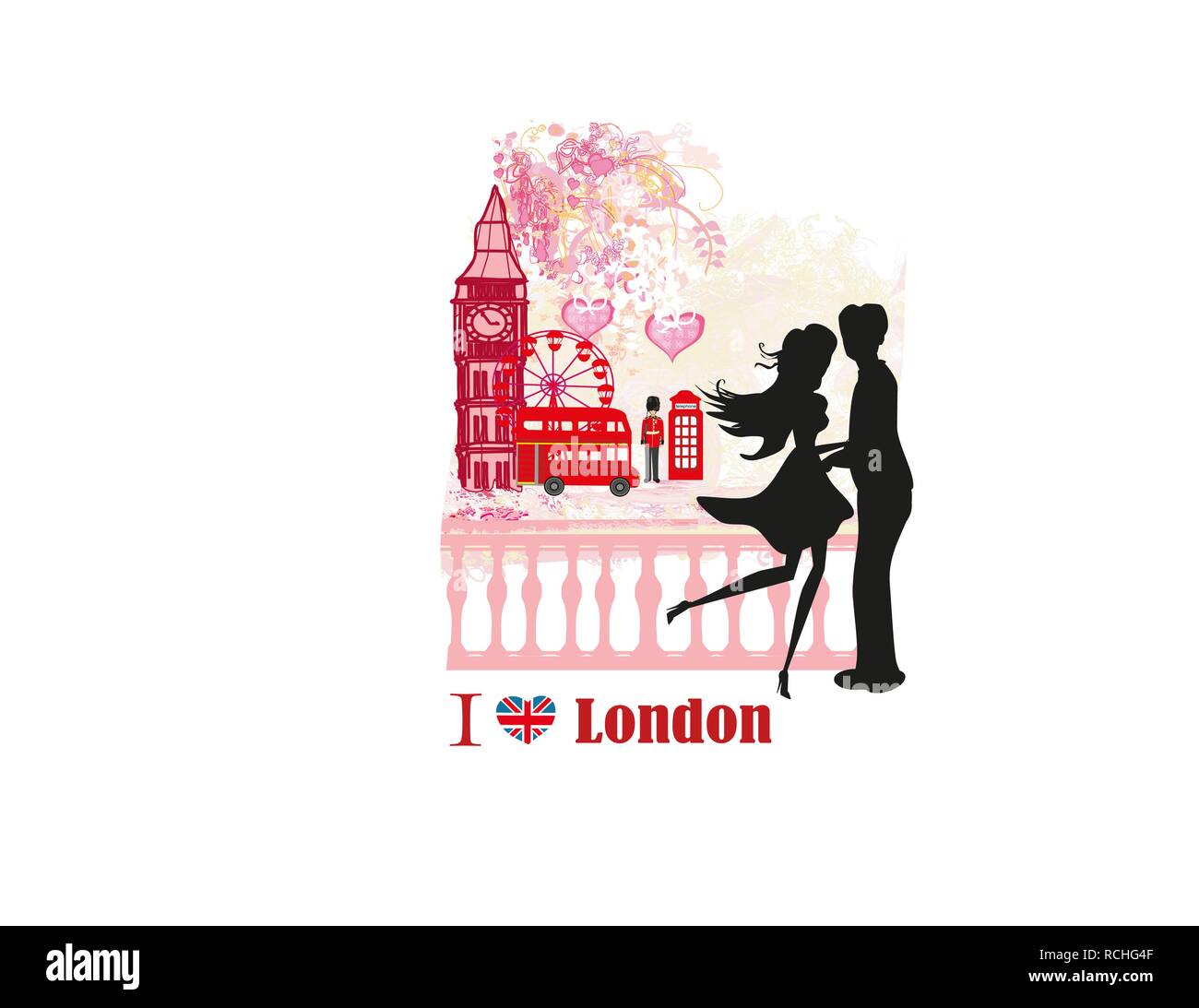 Couple romantique à Londres, carte Illustration de Vecteur