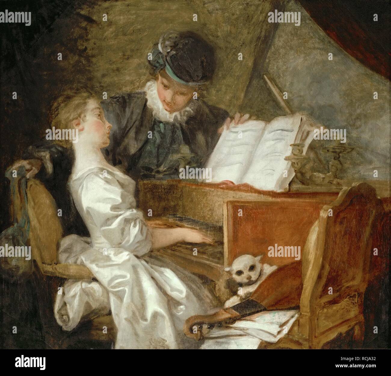 La Leçon de Musique. Musée : Musée du Louvre, Paris. Auteur : FRAGONARD, JEAN-Honoré. Banque D'Images