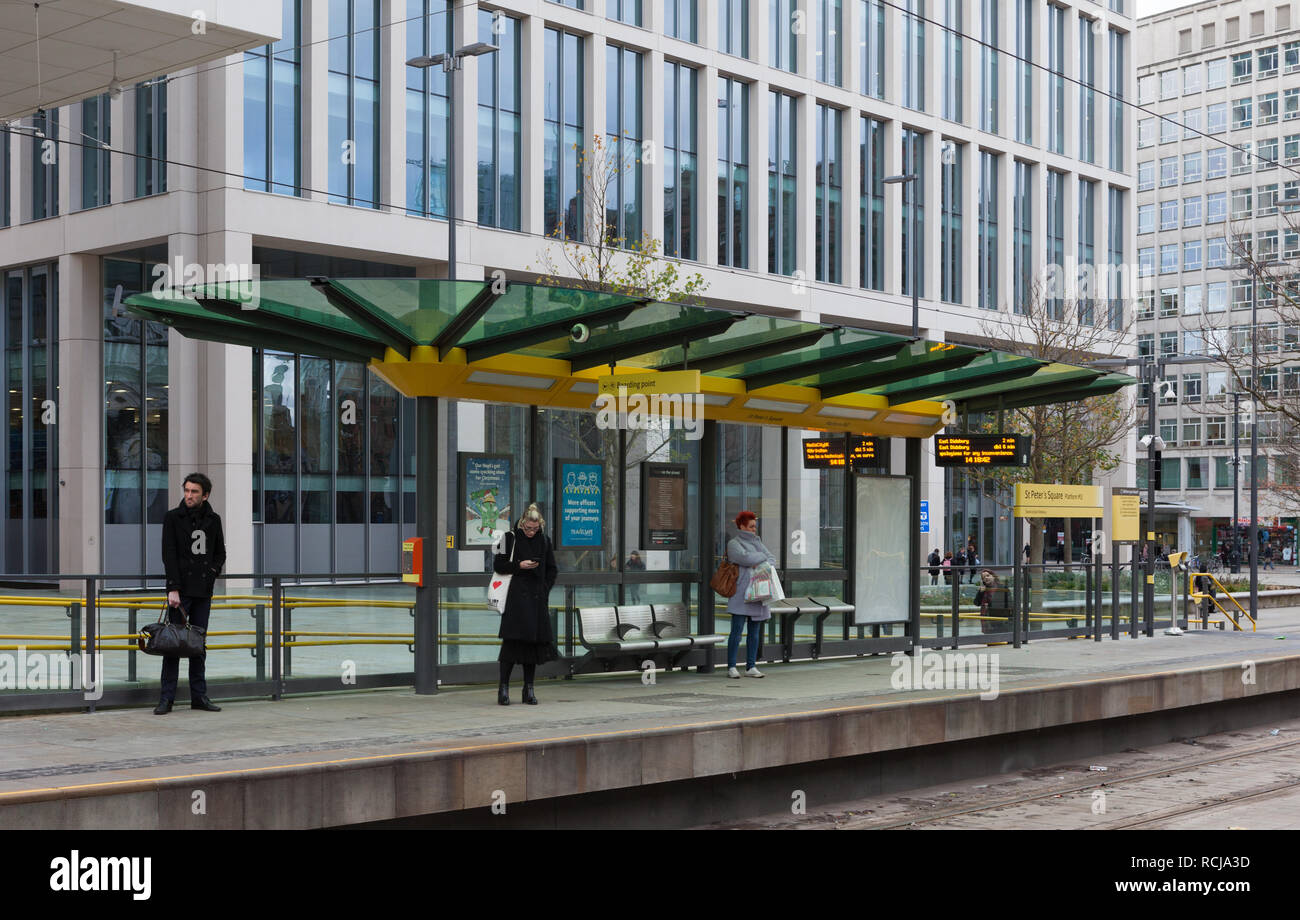 St Peter's Square, Manchester Metrolink arrêter Banque D'Images