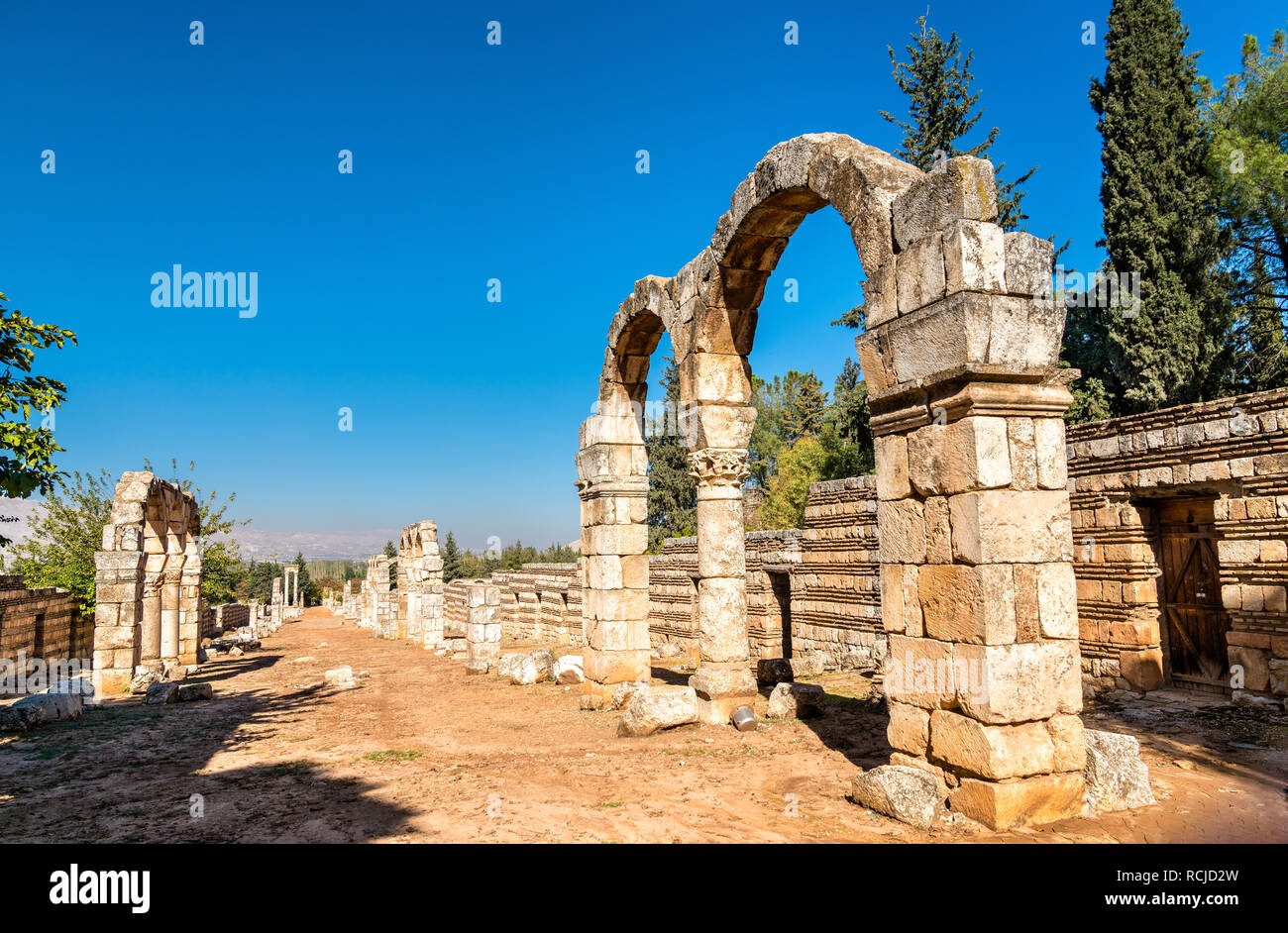 Ruines de la citadelle omeyyade à Anjar. La vallée de la Bekaa, au Liban Banque D'Images