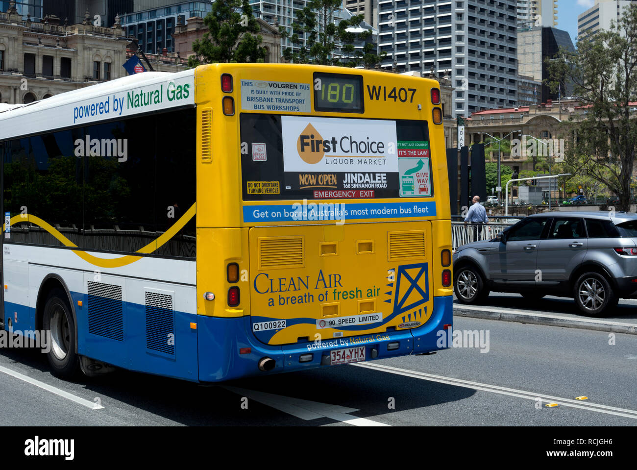 Bus fonctionnant au gaz naturel, Brisbane, Queensland, Australie Banque D'Images