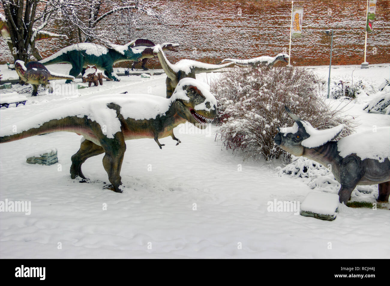 Belgrade, Serbie, janvier 2019 - Les modèles de dinosaures grandeur nature dans le parc de Kalemegdan Dino Banque D'Images