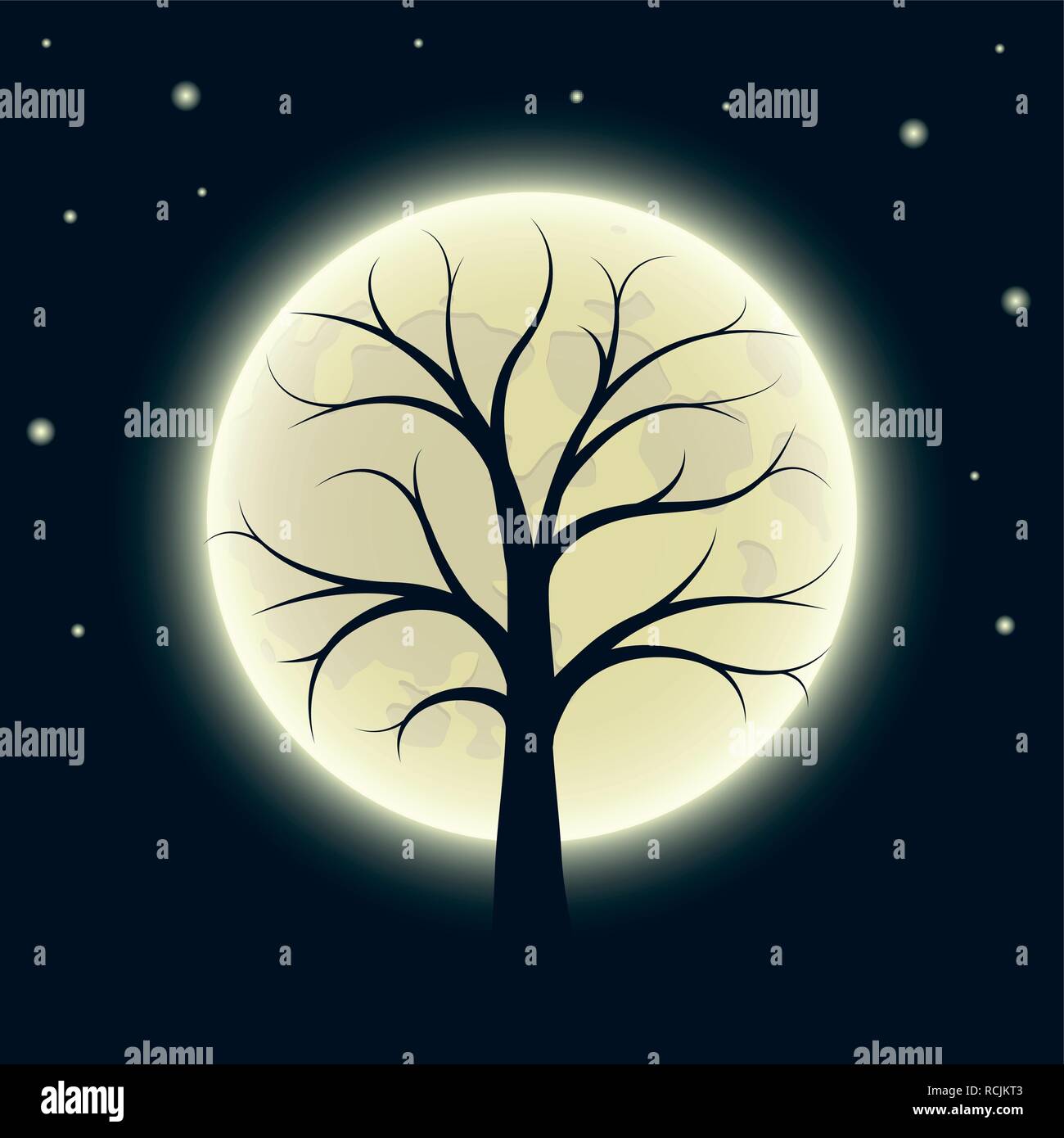 La silhouette des arbres avec des étoiles brillantes et la lune background vector illustration EPS10 Illustration de Vecteur