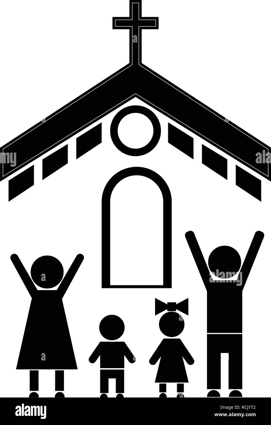 L'Église et de la famille Illustration de Vecteur