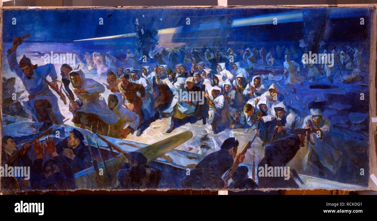 L'attaque des troupes de l'Armée rouge sur Cronstadt, mars 1921. Musée : Musée Russe, Saint-Pétersbourg. Auteur : Frenz, Rudolph Rudolphovich. Banque D'Images