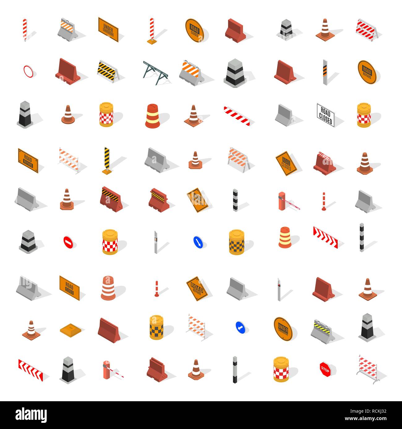 Grand ensemble de signes différents, la réparation des routes, isolé sur fond blanc. En construction design. Télévision 3D isométrique, style vector illustratio Illustration de Vecteur