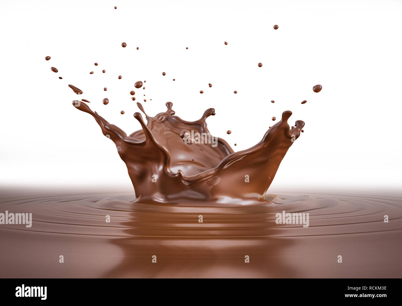 Couronne au chocolat liquide splash avec ondulations. Vue de côté. Sur fond noir. Chemin de détourage inclus. Banque D'Images