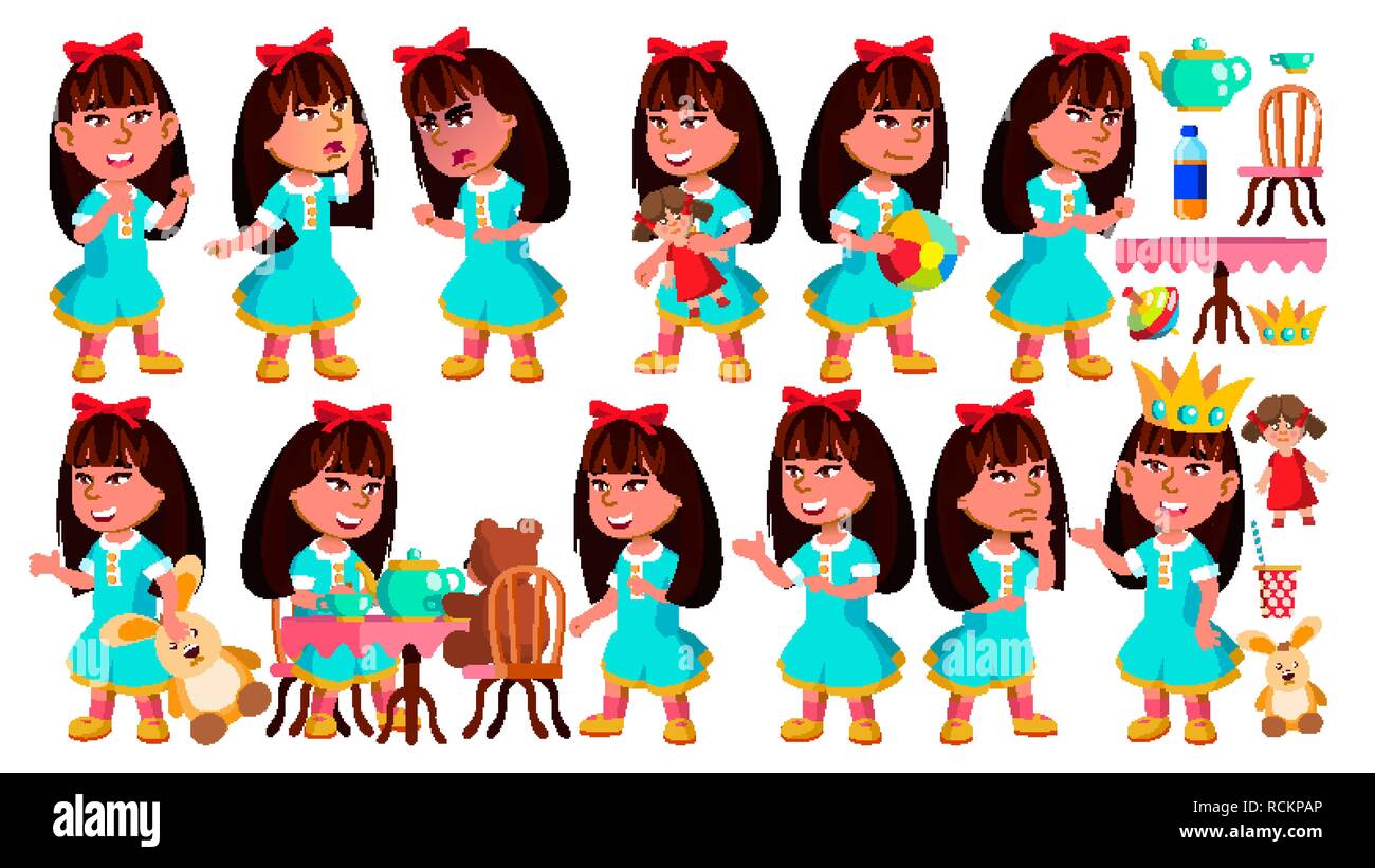 Enfants De Maternelle Fille Asiatique Pose De Vecteur Expression De Bebe D Age Prescolaire Pour La Carte De Vœux Publicite Design Cartoon Illustration Isole Image Vectorielle Stock Alamy