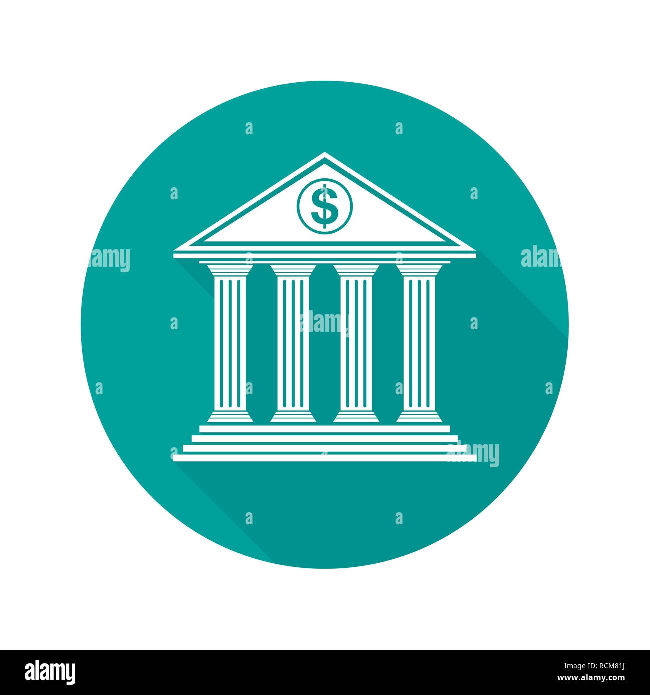 Bâtiment de la Banque dans l'icône modèle plat. Vector illustration. Bouton rond de la banque avec long shadow Illustration de Vecteur