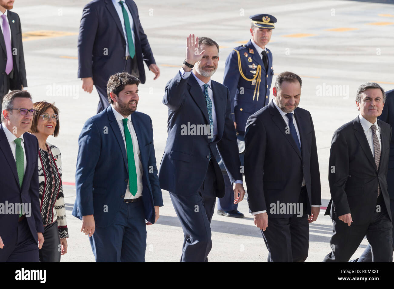 Murcia, Espagne. 15 janvier, 2019. L'ouverture et l'arrivée du premier vol de l'aéroport © ABEL F. ROS/Alamy Live News Banque D'Images