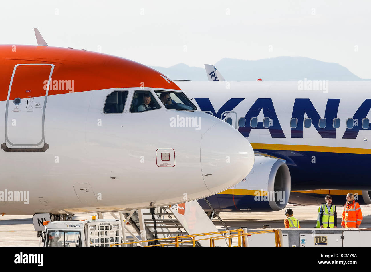 Murcia, Espagne. 15 janvier, 2019. L'ouverture et l'arrivée du premier vol de l'aéroport © ABEL F. ROS/Alamy Live News Banque D'Images