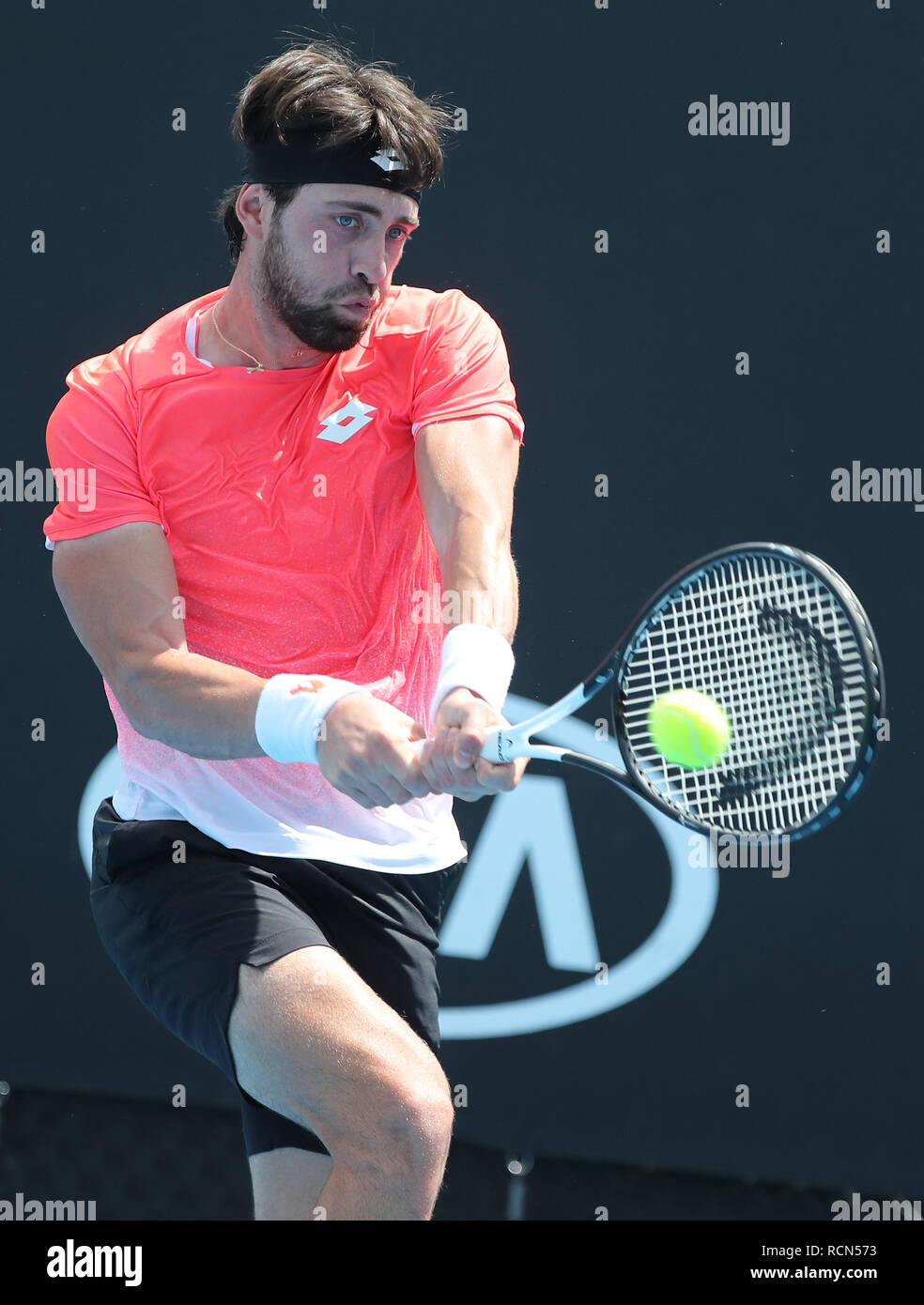 Melbourne Park, Melbourne, Australie. 16 janvier, 2019. Open de tennis d'Australie, jour 3 ; Nikoloz Basilashvili de Géorgie en action contre Stefano Travaglio de l'Italie : Action Crédit Plus Sport/Alamy Live News Banque D'Images