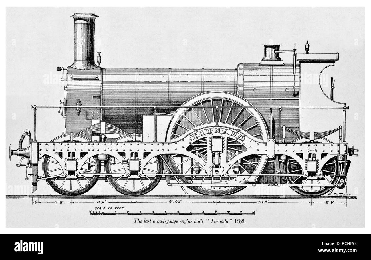 Tornade. 4-2-2 locomotive classe Rover. Construit en 1888. La reconstruction de la classe Iron Duke. Voie large dernier moteur d'être construit. Banque D'Images