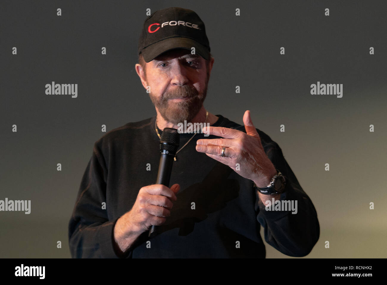 DORTMUND, ALLEMAGNE - 1er décembre 2018 : Chuck Norris (*1940, American artiste martial, acteur, producteur et scénariste allemand) au Comic Con Dortmund, deux jours de convention du ventilateur Banque D'Images