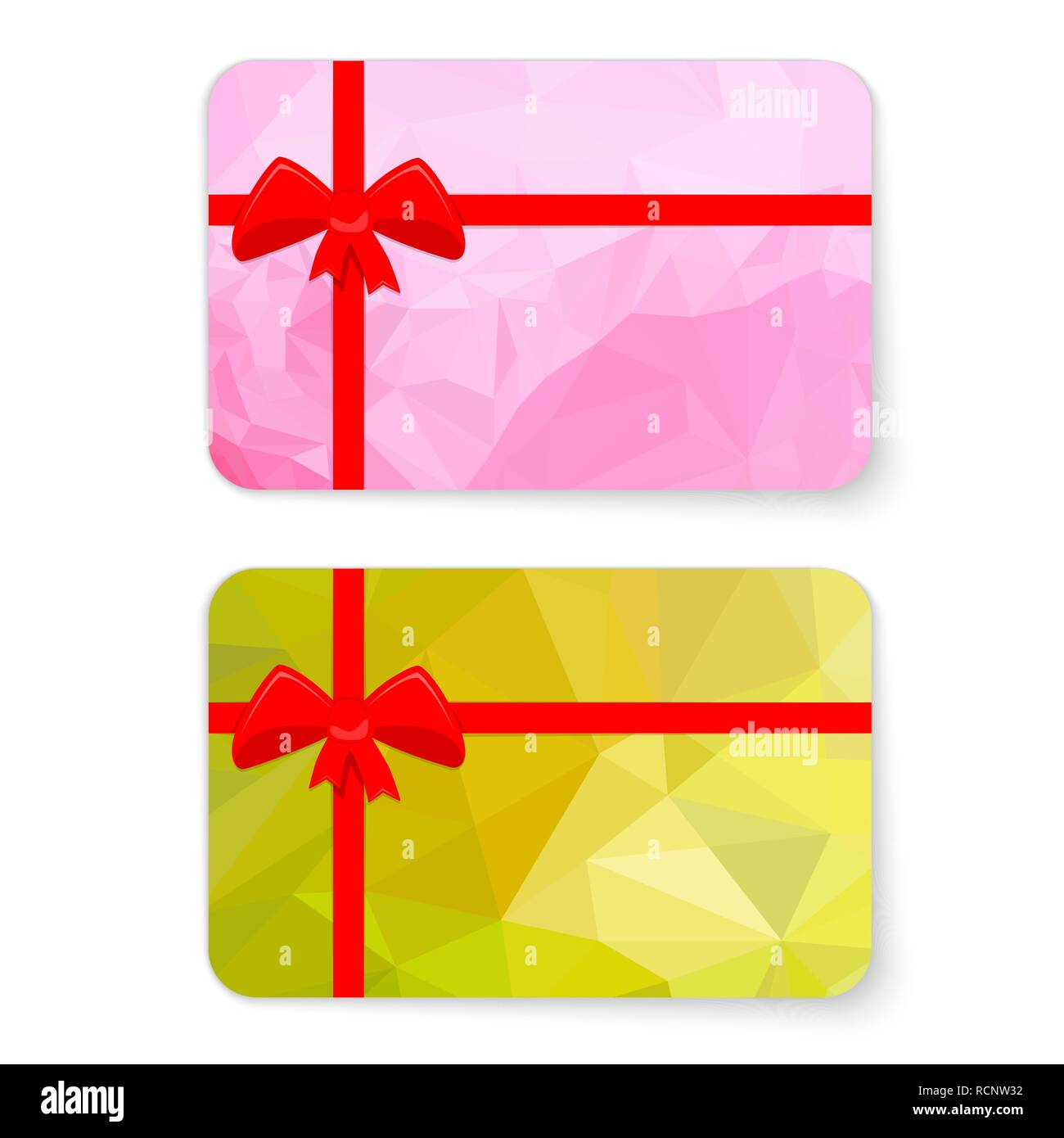 Carte-cadeau avec arc rouge et rubans. Vector illustration. Carte-cadeau avec arrière-plan polygonal géométrique Illustration de Vecteur