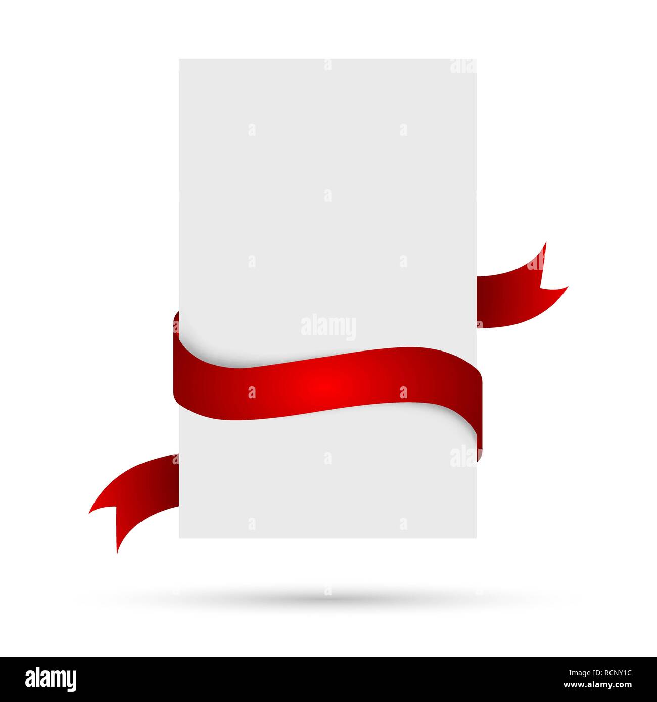 Bannière blanche avec un ruban rouge. Vector illustration. Carte de papier vierge avec ombre isolé Illustration de Vecteur