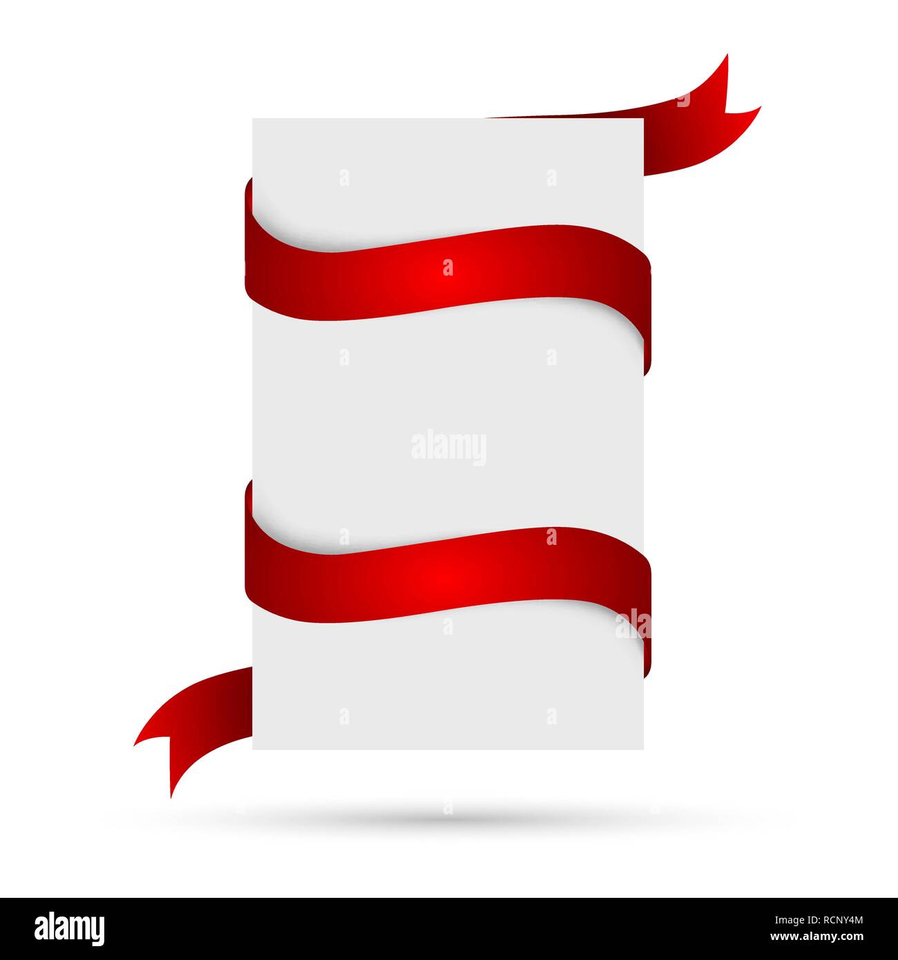 Bannière blanche avec un ruban rouge. Vector illustration. Carte de papier vierge avec ombre isolé Illustration de Vecteur