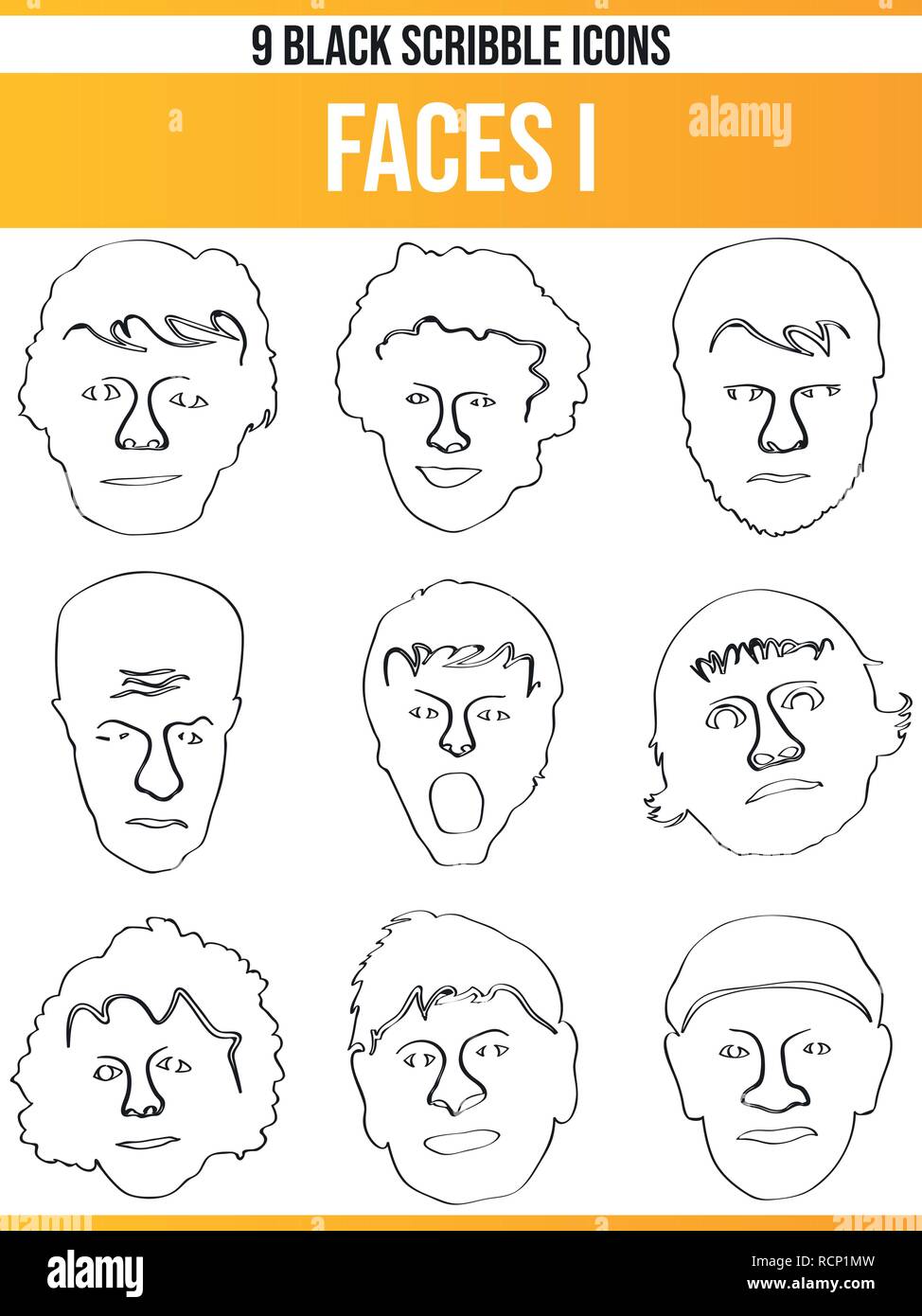 Pictogrammes noir / icônes de visages. Toute la collection est parfaite pour les gens créatifs et concepteurs qui ont besoin de l'objet visages dans leurs conceptions graphiques. Illustration de Vecteur