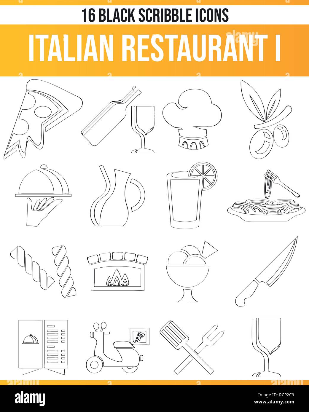 Pictogrammes noir / icônes sur la cuisine italienne. Toute la collection est parfaite pour les gens créatifs et concepteurs qui ont besoin de l'objet de l'Italie dans leur schéma de Illustration de Vecteur